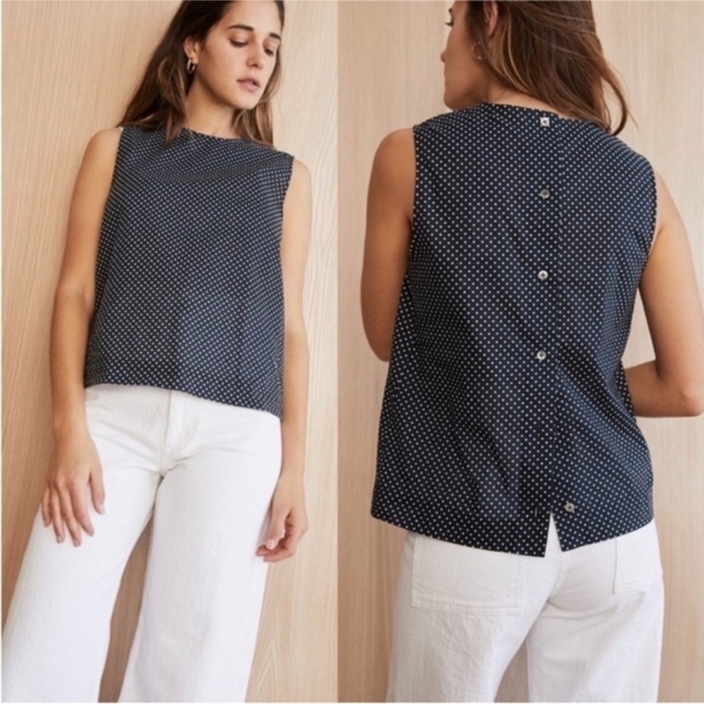 JENNI KAYNE Cotton Polka Dot Navy Blue Shell Top